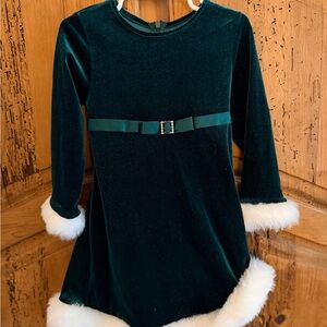 Bonnie Jean Emerald Velvet Dress with Ivory Trim
